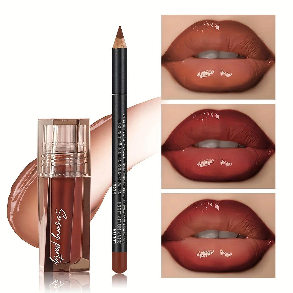 Hydrating Lip Gloss & Liner Set – Long-lasting, 3D Precision, Versatile Finish